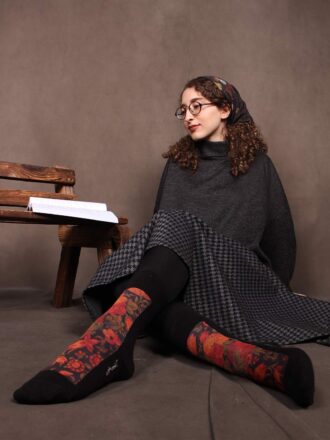 جوراب نیم ساق نخ و پنبه طرح گل و مرغ