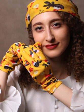 دستکش نقش دار طرح مرغ و خروس خردلی