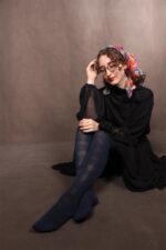 جوراب بالای زانو نخ پنبه طرح نت موسیقی سورمه ای