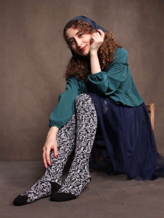 جوراب بالای زانو طرح گل و مرغ