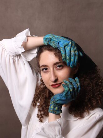 دستکش نخی طرحدار مدل شکوفه بادام