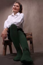 جوراب بالای زانو نخ و پنبه طرح خاتون سبز