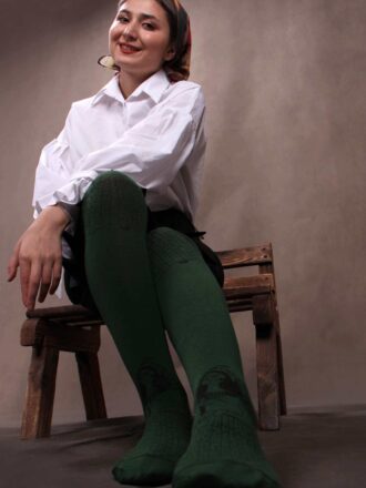 جوراب بالای زانو نخ و پنبه طرح خاتون سبز