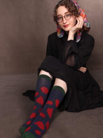 جوراب نیم ساق نخ و پنبه طرح انار یلدایی