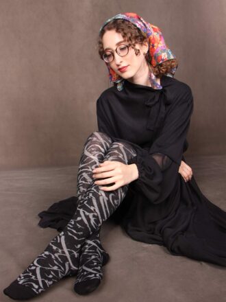 جوراب بالای زانو نخ و پنبه طرح نقاشی خط