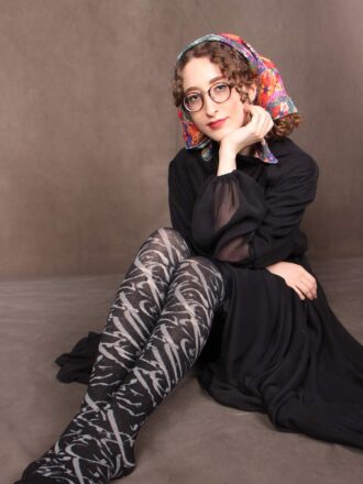 جوراب بالای زانو نخ و پنبه طرح نقاشی خط