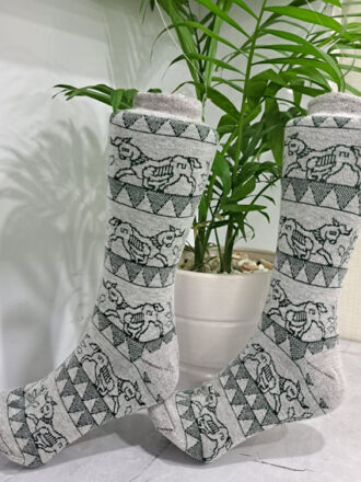 جوراب نیم ساق طرح اسب شاخدار طوسی