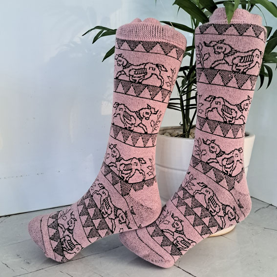 جوراب نیم ساق طرح اسب شاخدار صورتی