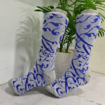 جوراب نیم ساق طرح سیاه مشق طوسی آبی