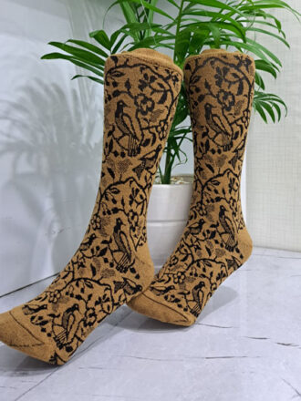 جوزاب نیم ساق طرح گل و مرغ نسکافه ای